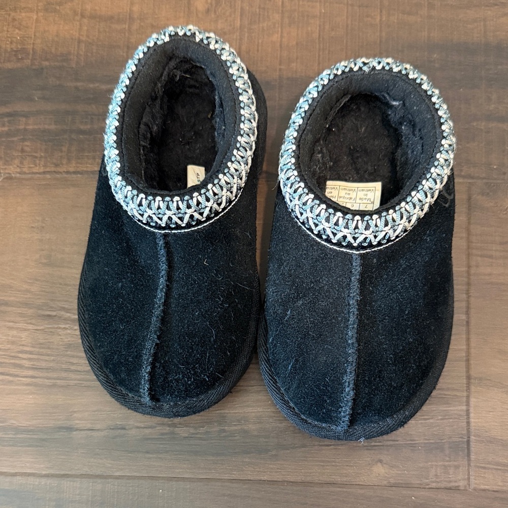 UGG Black Kids Moccasins with Silver Trim